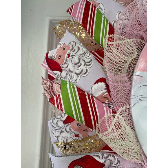 XL 28” Pink Red Green Santa Claus Deco Mesh Ribbon Christmas Wreath - Picture 3 of 8
